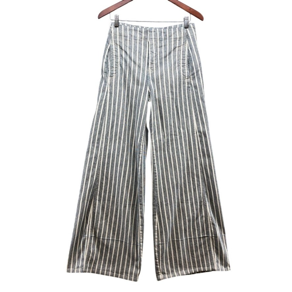 Pilcro Wide Leg Pants Womens 28 6 Blue White Striped High Rise Cotton Trousers